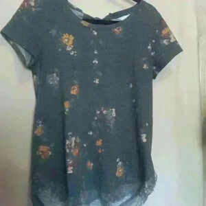 Lauren Conrad gray flower top with tie in the back neck